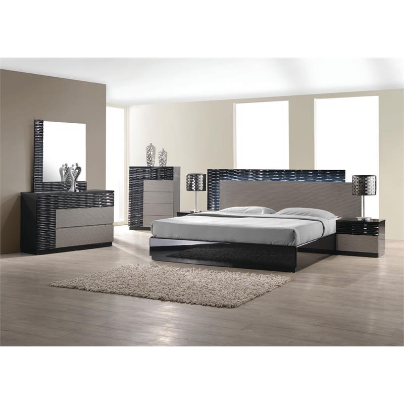 Best Master Romania Poplar Wood Eastern King Platform Bed in Black/Zebra Gray