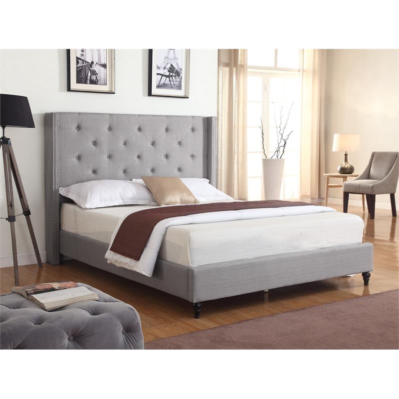Best Master Valentina Fabric Upholstered Wingback East King Platform Bed - Gray