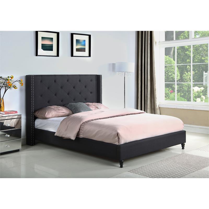Best Master Valentina Fabric Upholstered Wingback East King Platform Bed - Black