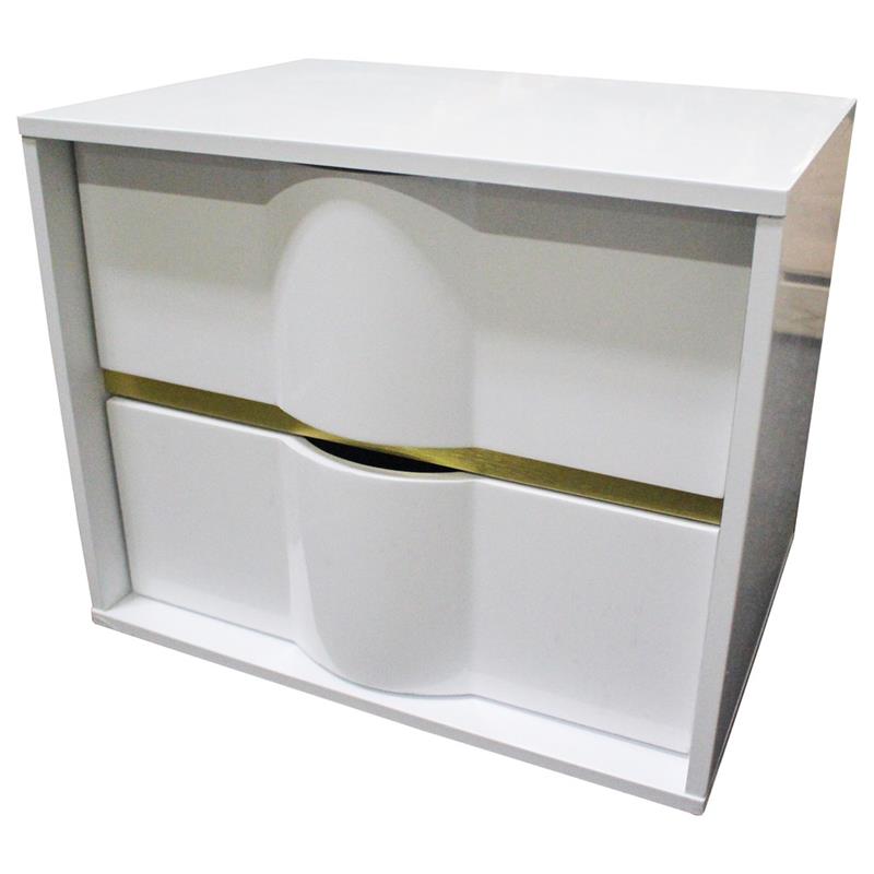 Best Master Havana 2-Drawer Poplar Wood Bedroom Nightstand in White/Gold Trim