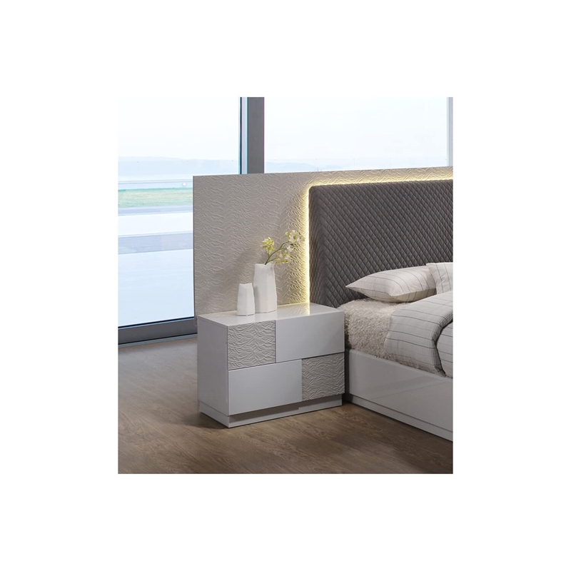 Best Master Naple 2-Drawer Poplar Wood  Bedroom Nightstand in Gray/Silver Line