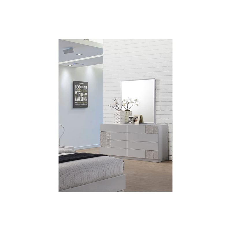 Best Master Naple 2-Piece Poplar Wood Dresser and Mirror Set in Gray/Silver Line