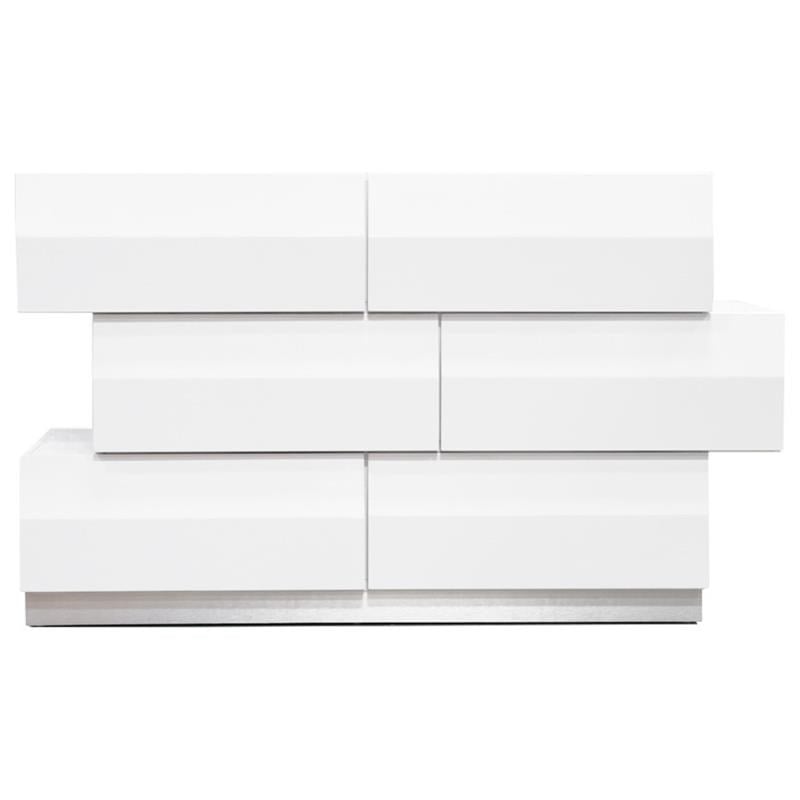 Best Master Spain 6-Drawer Poplar Wood Bedroom Dresser in White/Silver Base
