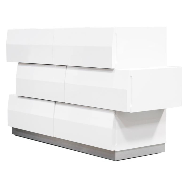 Best Master Spain 6-Drawer Poplar Wood Bedroom Dresser in White/Silver Base