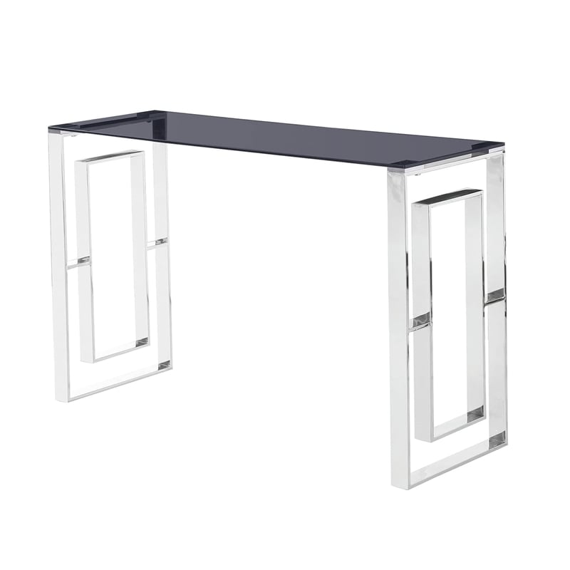 Best Master Mallory Stainless Steel and Smoked Glass Console Table in Silver