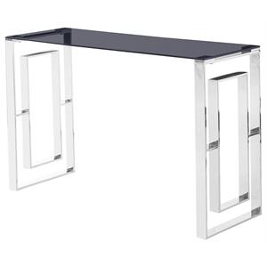 best master mallory stainless steel and smoked glass console table