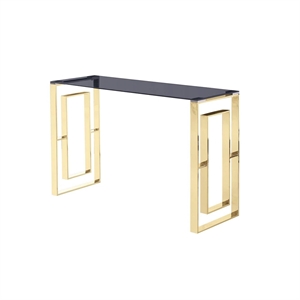 Best Master Mallory Stainless Steel and Smoked Glass Console Table in Gold