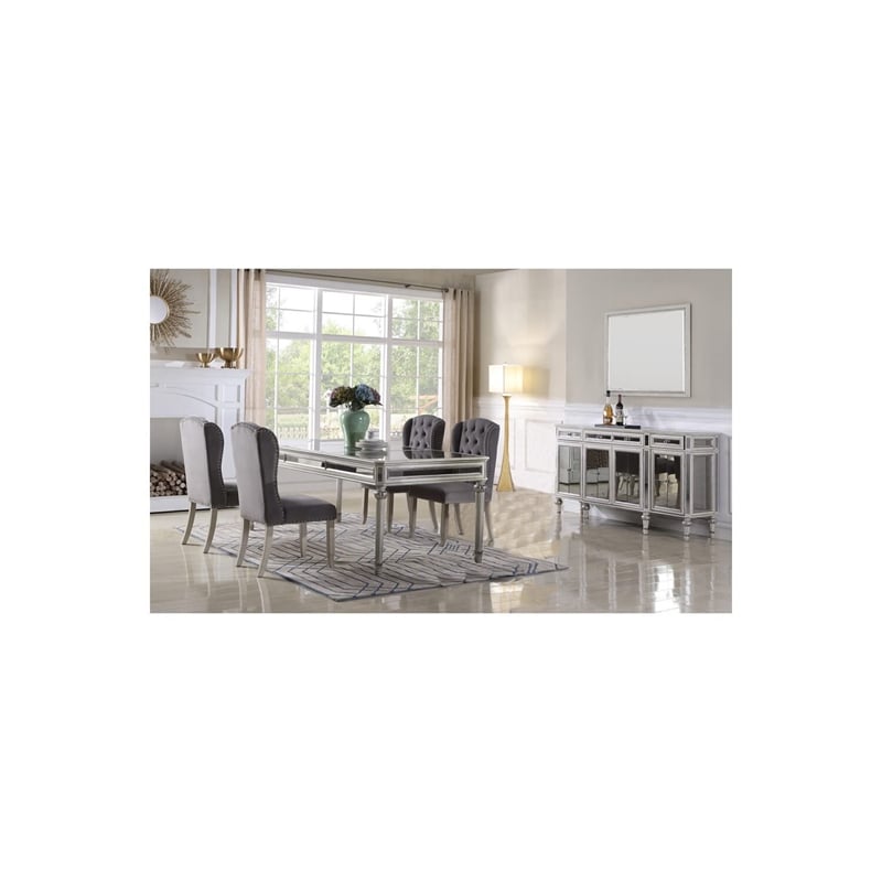 Best Master Emory Solid Wood Dining Room Table in Antique Cream With Mirrored