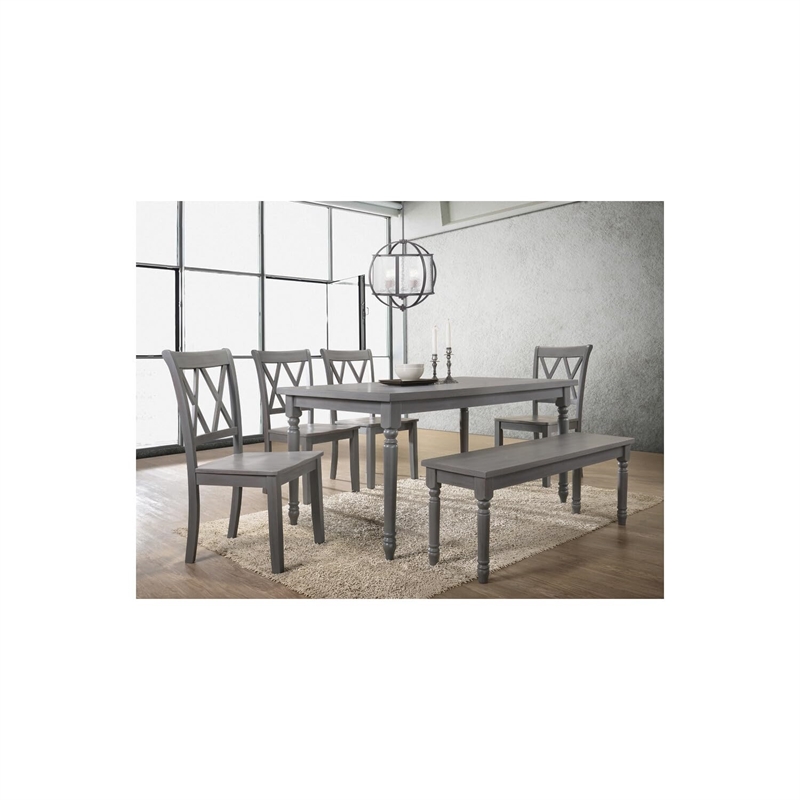Best Master Luxembourg Solid Wood Rectangular Dining Table in Rustic Gray