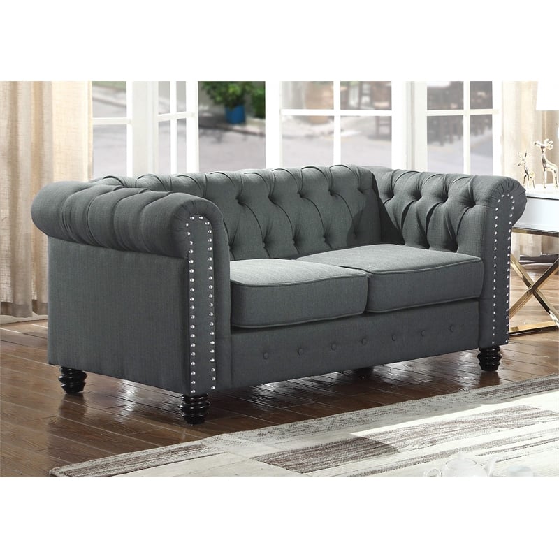 Best Master Venice Fabric Upholstered Living Room Loveseat in Klein Charcoal