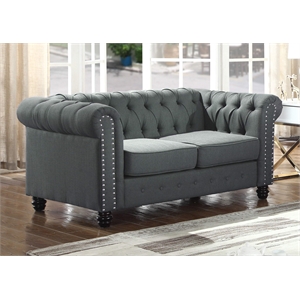 Best Master Venice Fabric Upholstered Living Room Loveseat in Klein Charcoal