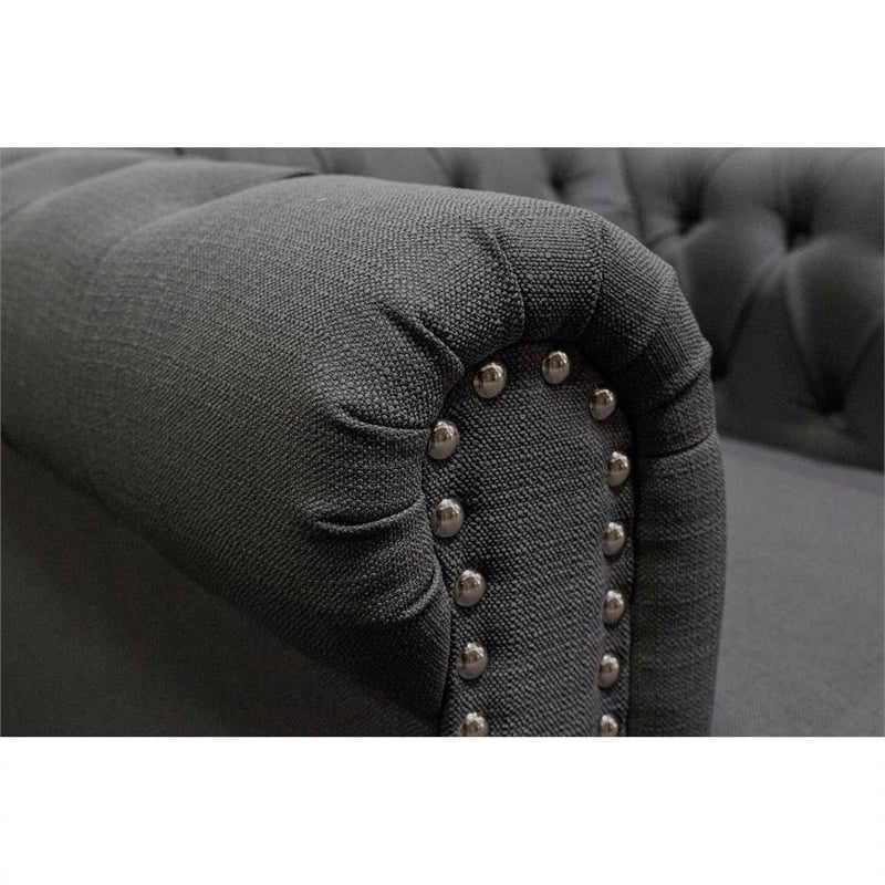 Best Master Venice Fabric Upholstered Living Room Loveseat in Klein Charcoal