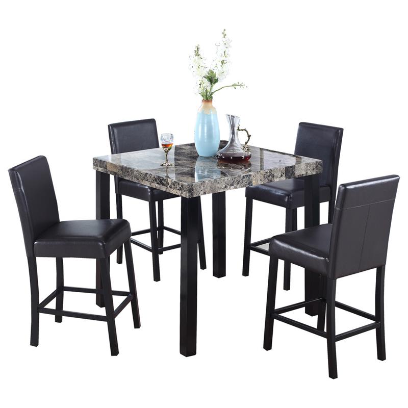 Best Master Furniture Melissa Wood and Faux Marble Counter Height Table in Black