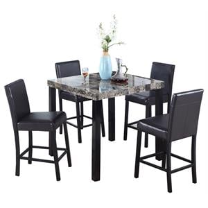 Best Master Furniture Melissa Wood and Faux Marble Counter Height Table in Black