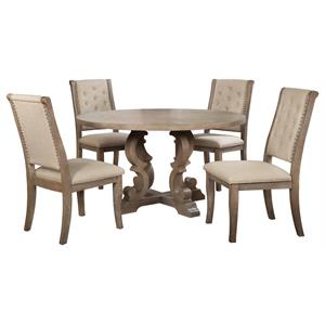 best master catonsville 5-piece solid wood round dining set in natural oak