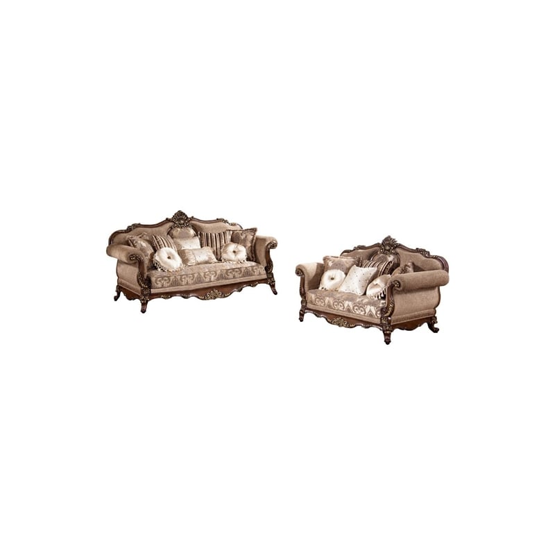 Best Master Winfrey 2-Pc Solid Wood and Chenille Living Room Set in Cherry