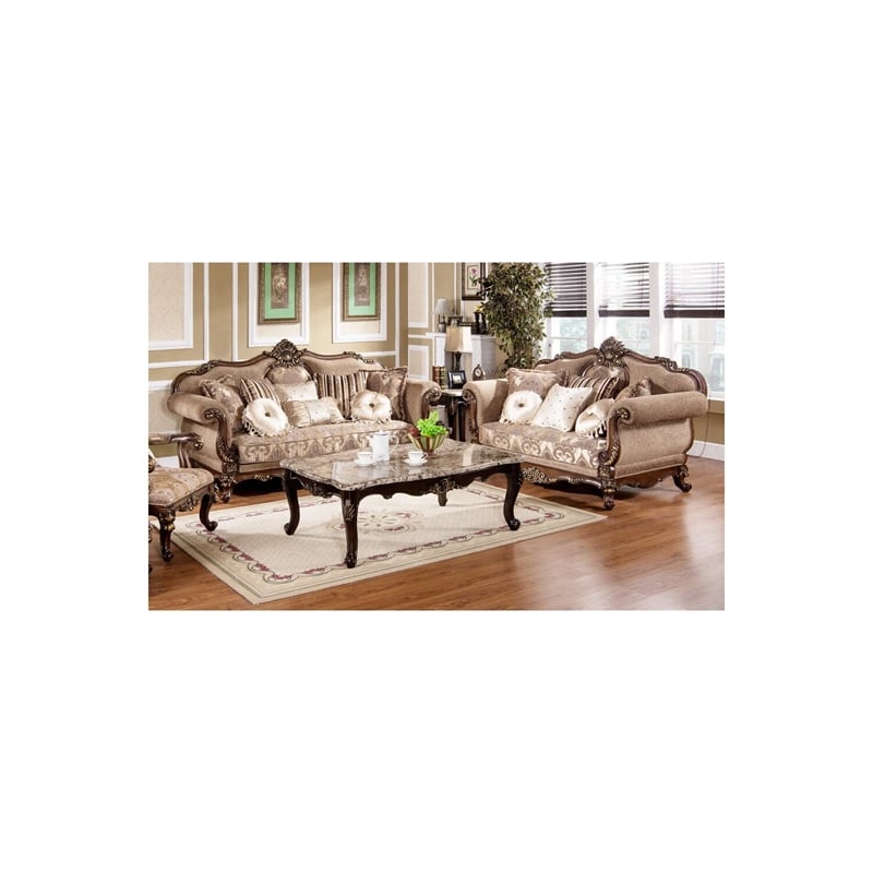 Best Master Winfrey 2-Pc Solid Wood and Chenille Living Room Set in Cherry
