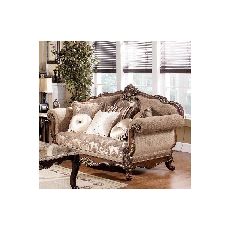 Best Master Winfrey 2-Pc Solid Wood and Chenille Living Room Set in Cherry