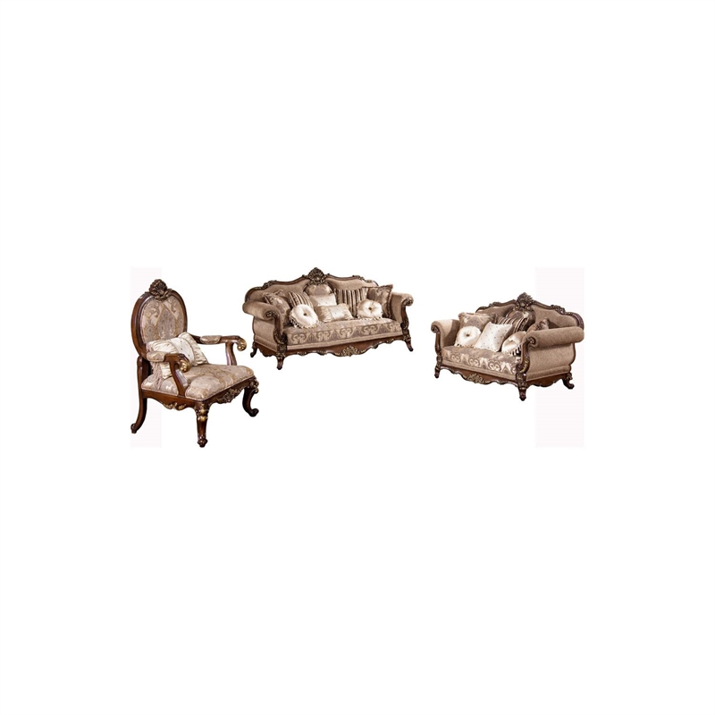 Best Master Winfrey 3-Pc Solid Wood and Chenille Living Room Set in Cherry