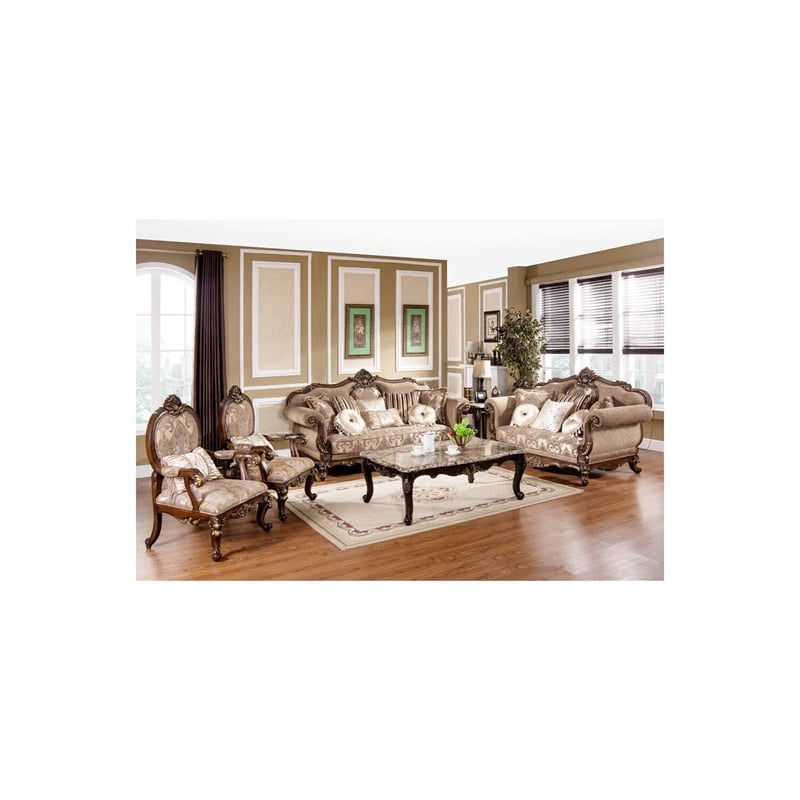 Best Master Winfrey 3-Pc Solid Wood and Chenille Living Room Set in Cherry