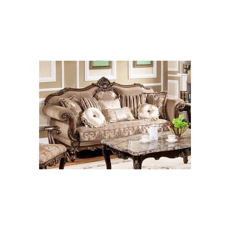 Best Master Winfrey 3-Pc Solid Wood and Chenille Living Room Set in Cherry