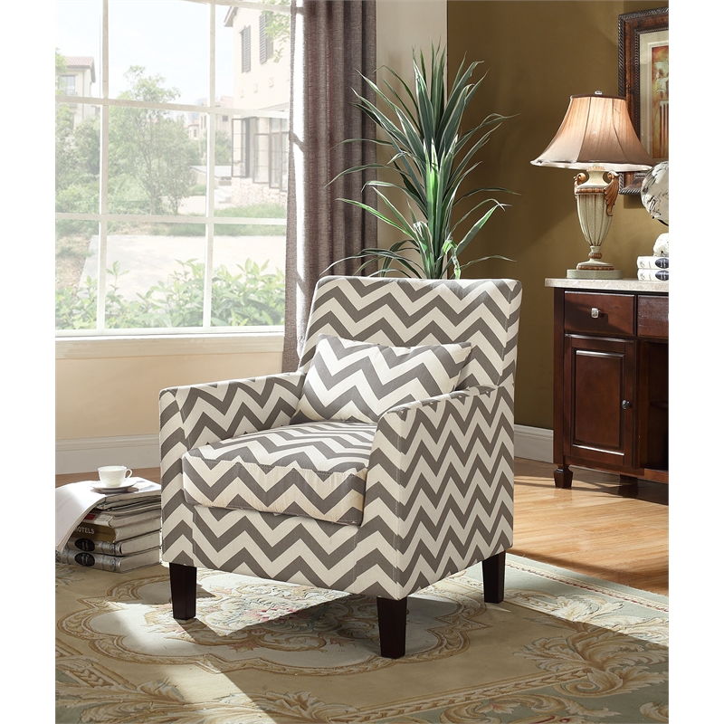 Best Master Cassidy Fabric Upholstered Accent Arm Chair in Gray and White