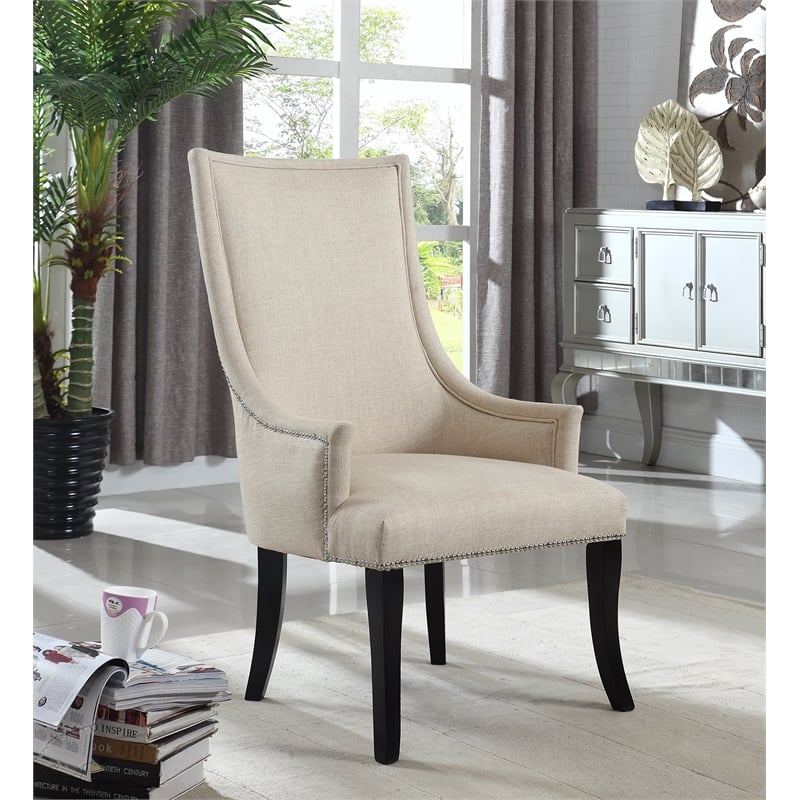 Best Master Melville Fabric Upholstered Accent Chair in Natural/Silver Nail Head