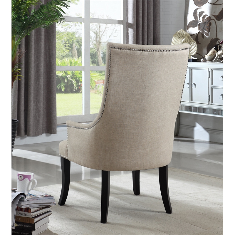 Best Master Melville Fabric Upholstered Accent Chair in Natural/Silver Nail Head