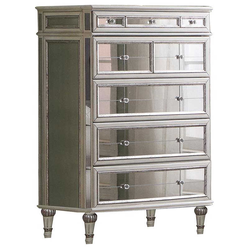 Best Master Emory 5-Drawer Solid Wood Chest in Antique Cream With Mirrored