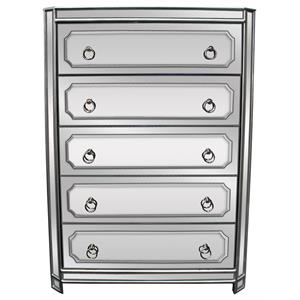 best master mya 5-drawer solid wood chest with ring handles in silver mirrored