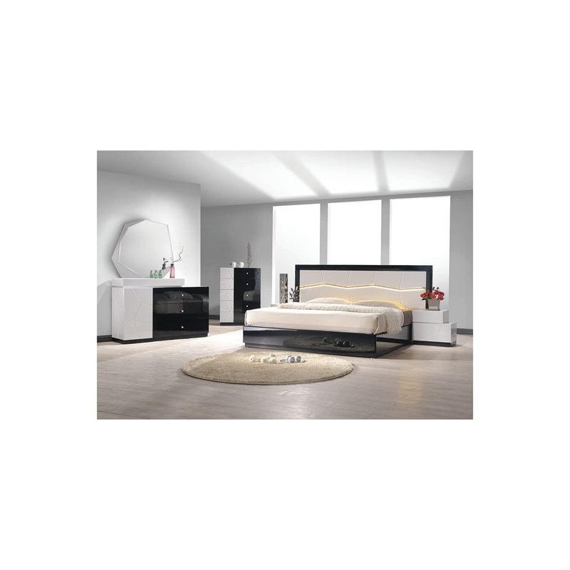 Best Master 5-Piece Wood Queen/King Platform Bedroom Set in White/Black