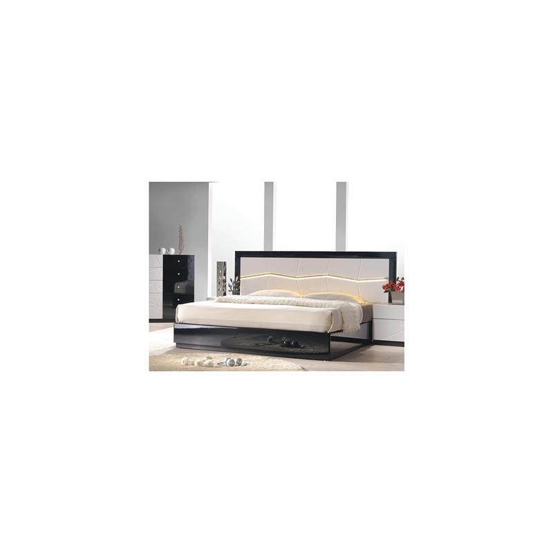 Best Master Poplar Wood East King Platfrom Bed With LED Light in White/Black