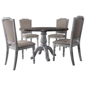 best master 5-piece farmhouse style wood dining set in weathered gray