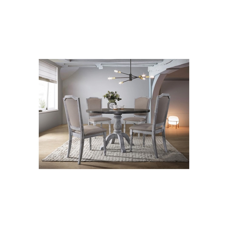 Best Master Farmhouse Style Wood Round Dining Table in Weathered Gray