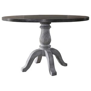 best master farmhouse style wood round dining table in weathered gray