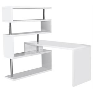 best master modern poplar wood desk and bookcase set in white/silver high gloss