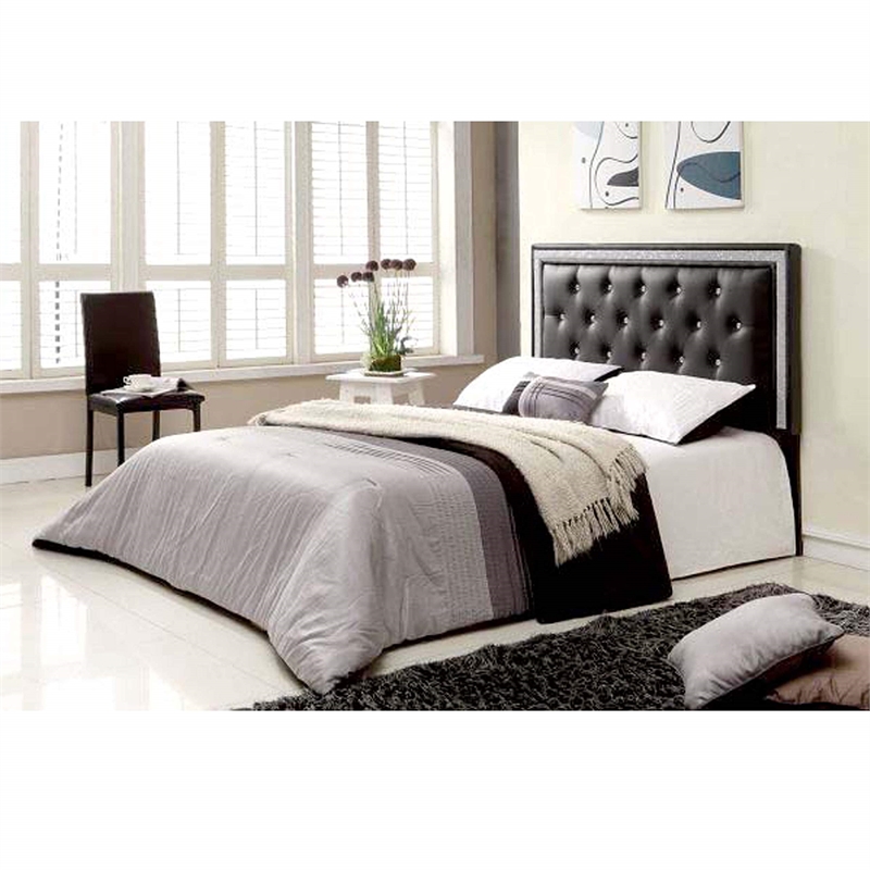 Best Master Faux Leather Full/Queen Headboard Tufted Crystal Rhinestone in Black