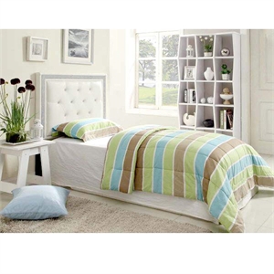 Best Master Faux Leather Full/Queen Headboard Tufted Crystal Rhinestone in White