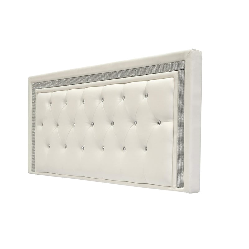 Best Master Faux Leather Full/Queen Headboard Tufted Crystal Rhinestone in White