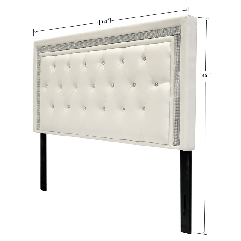 Best Master Faux Leather Full/Queen Headboard Tufted Crystal Rhinestone in White