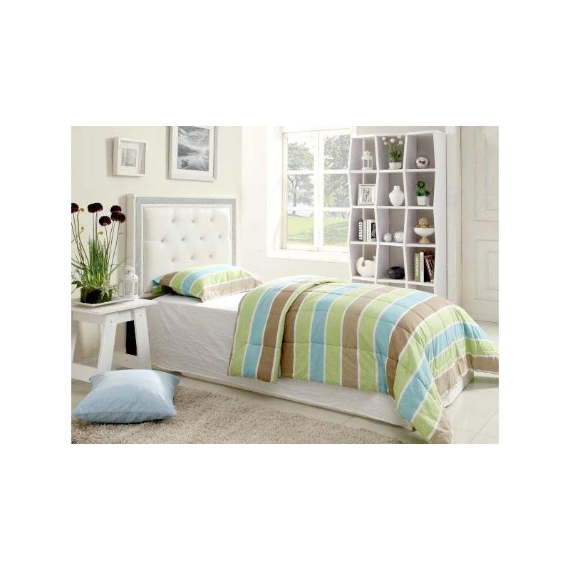 Best Master Faux Leather Twin Headboard Tufted Crystals Rhinestone in White