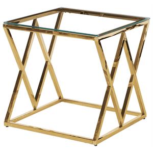 best master square stainless steel and glass end table in clear/gold