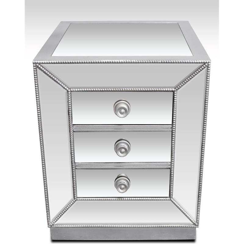 Best Master Furniture Solid Wood and Mirrored Living Room End Table in Silver
