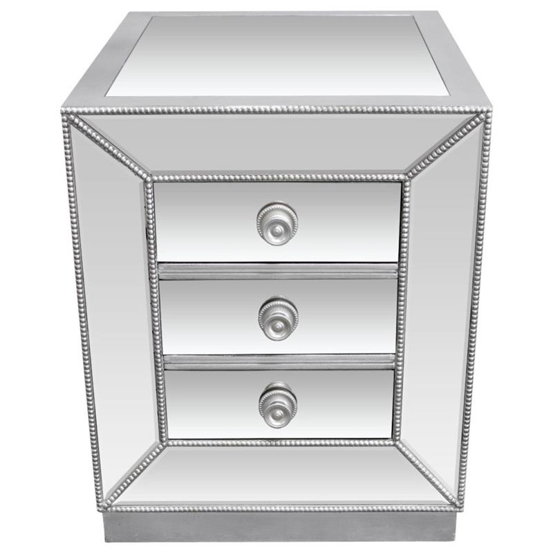 Best Master Furniture Solid Wood and Mirrored Living Room End Table in Silver