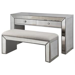 best master vanity 2-piece console table with bench set in silver mirrored inlay