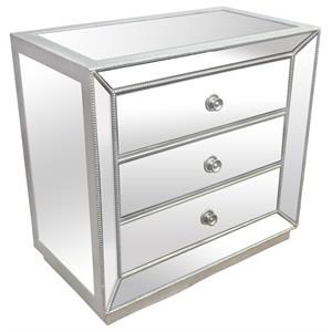 best master 3-drawer solid wood and glass bedroom nightstand in silver/black