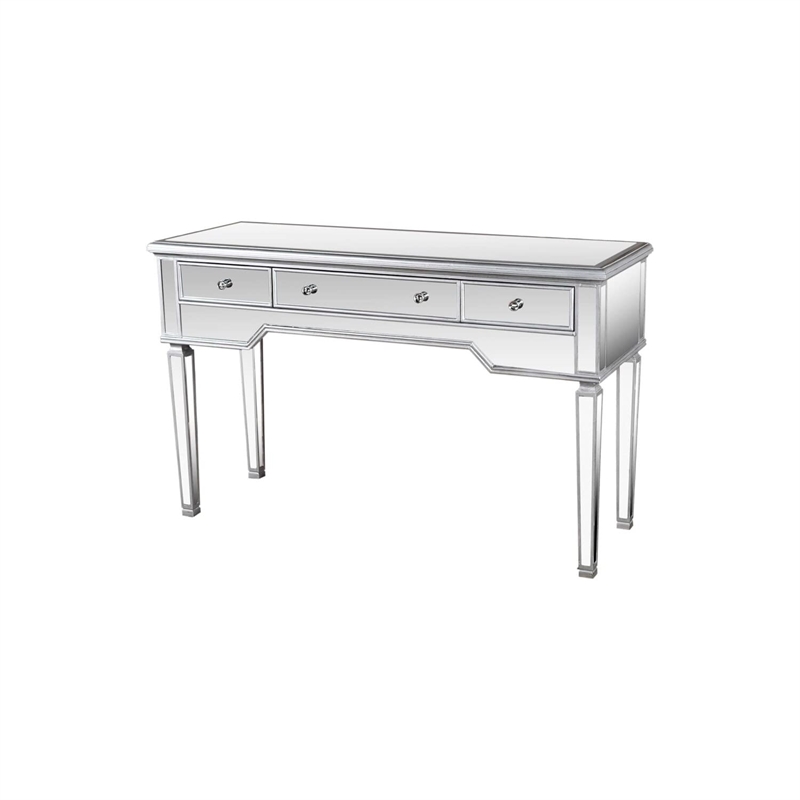 Best Master 3-Drawer Wood and Mirrored Console Table in Silver Brushed