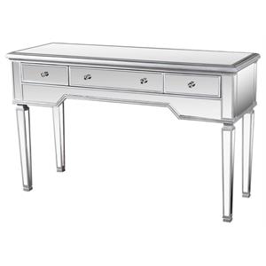 best master 3-drawer wood and mirrored console table in silver brushed