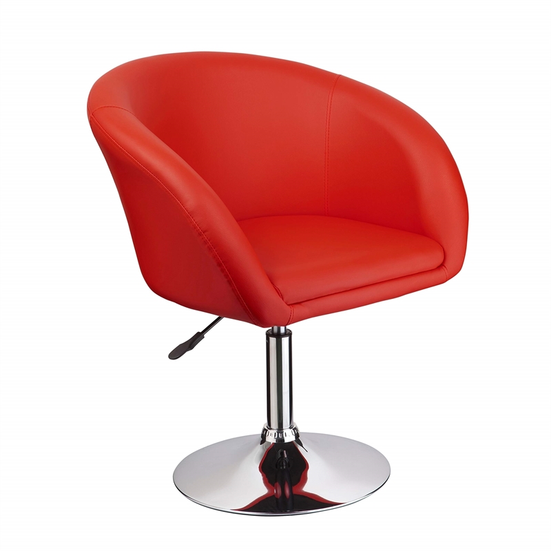 Best Master Furniture Faux Leather Swivel Coffee Chair in Red/Chrome Legs