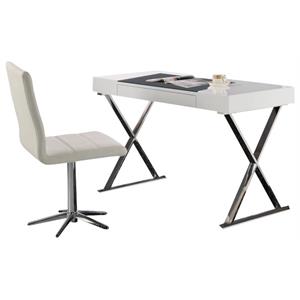 best master modern computer desk with stainless steel legs in white high gloss